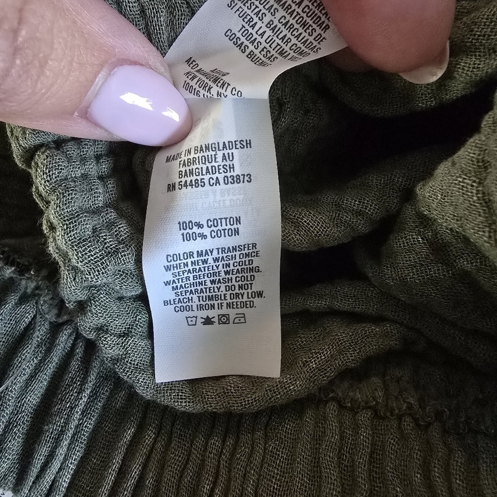 Aerie New Sage Green Deep V Neck Gauze Crop Top Size M Boho - Picture 5 of 5